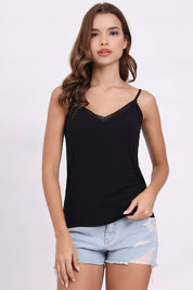 AXTZH Sheer Trim V-Neck Cami X9068-BLACK-H2MO
