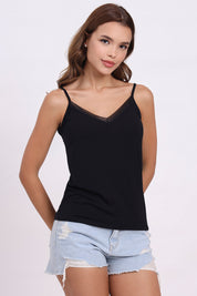 AXTZH Sheer Trim V-Neck Cami X9068-BLACK-H2MO