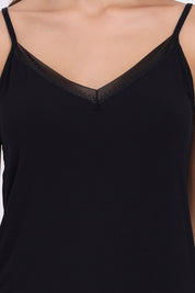 AXTZH Sheer Trim V-Neck Cami X9068-BLACK-H2MO