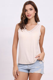 AXTZH Lace Trim Sleeveless Cami X1238-PEARL-G3MO