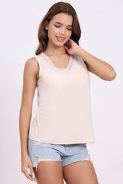 AXTZH Lace Trim Sleeveless Cami X1238-PEARL-G3MO