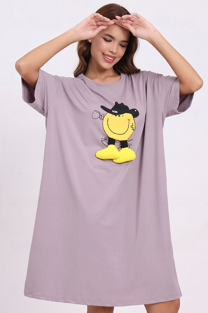 AXTZH Women’s Oversized Graphic Nightwear X2030-MAUVE-F1