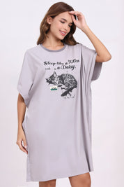 AXTZH Women’s Oversized Graphic Nightwear X2113-GREY-F1