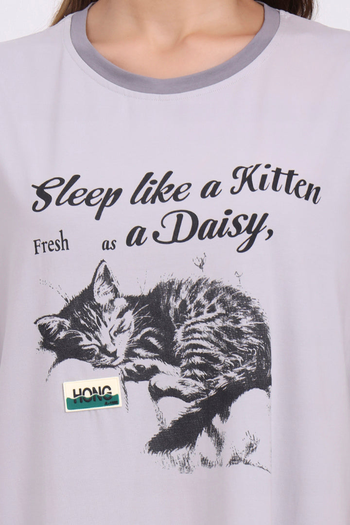 AXTZH Women’s Oversized Graphic Nightwear X2113-GREY-F1