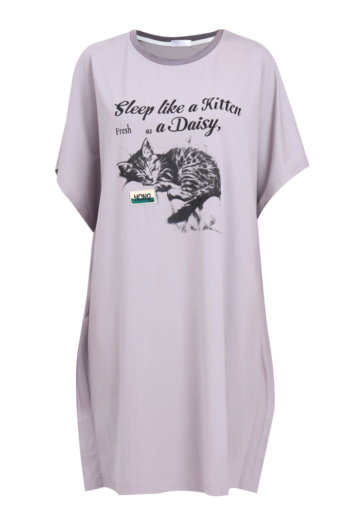 AXTZH Women’s Oversized Graphic Nightwear X2113-GREY-F1
