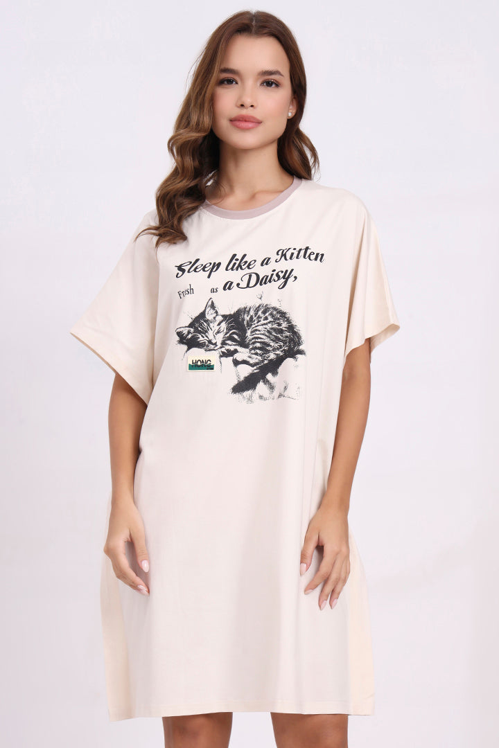 AXTZH Women’s Oversized Graphic Nightwear X2113-CREAM-F1