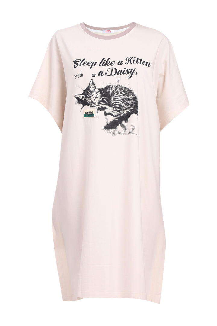 AXTZH Women’s Oversized Graphic Nightwear X2113-CREAM-F1