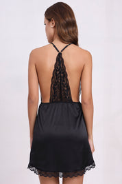 AXTZH 3-Piece Lace Trim Nightwear Set for Women X5523-BLACK-F11S