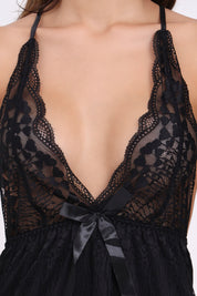 AXTZH 3-Piece Lace Trim Nightwear Set for Women X5523-BLACK-F11S