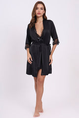 AXTZH 3-Piece Lace Trim Nightwear Set for Women X5523-BLACK-F11S