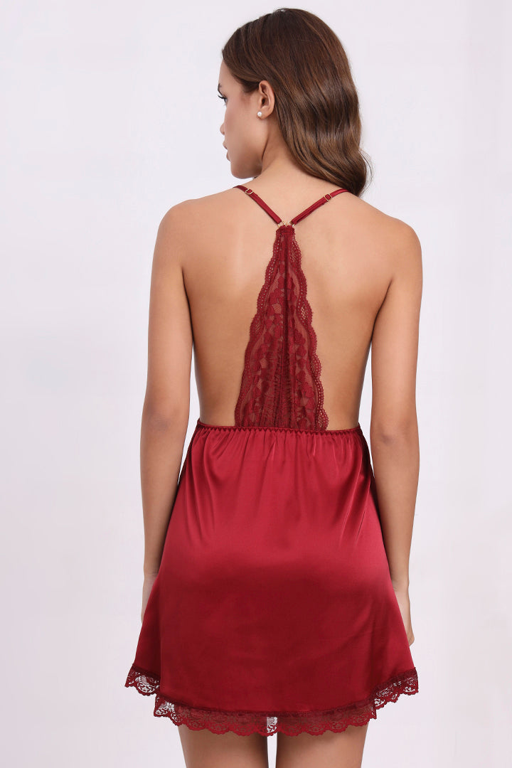 AXTZH3-Piece Lace Trim Nightwear Set for Women X5523-SCARLET-F11S