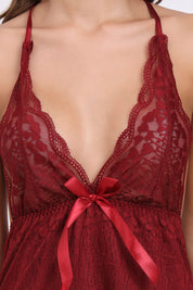 AXTZH3-Piece Lace Trim Nightwear Set for Women X5523-SCARLET-F11S