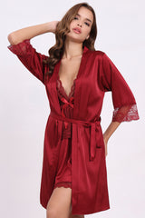 AXTZH3-Piece Lace Trim Nightwear Set for Women X5523-SCARLET-F11S