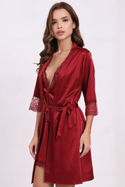 AXTZH3-Piece Lace Trim Nightwear Set for Women X5523-SCARLET-F11S