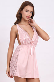 AXTZH Lace Trim Nightwear with Thong & Robe Set X9565-BLUSH-F11S