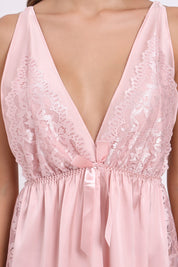 AXTZH Lace Trim Nightwear with Thong & Robe Set X9565-BLUSH-F11S