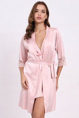 AXTZH Lace Trim Nightwear with Thong & Robe Set X9565-BLUSH-F11S