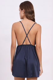 AXTZH Lace Trim Nightwear with Thong & Robe Set X9565-NAVY-F11S