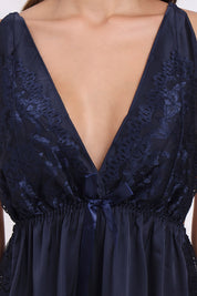 AXTZH Lace Trim Nightwear with Thong & Robe Set X9565-NAVY-F11S
