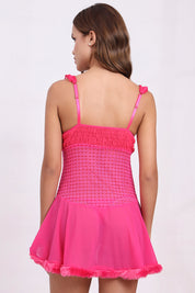 AXTZH Sheer Lace bridal Nightwear with Thong X0997-FUCHSIA-F1N