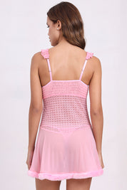 AXTZH Sheer Lace bridal Nightwear with Thong X0997-PINK-F1N