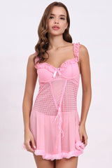 AXTZH Sheer Lace bridal Nightwear with Thong X0997-PINK-F1N