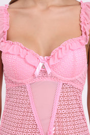 AXTZH Sheer Lace bridal Nightwear with Thong X0997-PINK-F1N