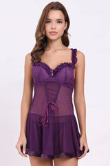 AXTZH Sheer Lace Nightwear with Thong X0997-DPURPLE-F1N