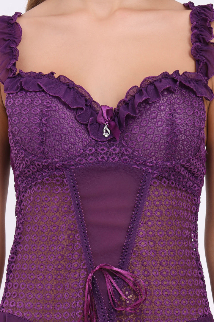 AXTZH Sheer Lace Nightwear with Thong X0997-DPURPLE-F1N