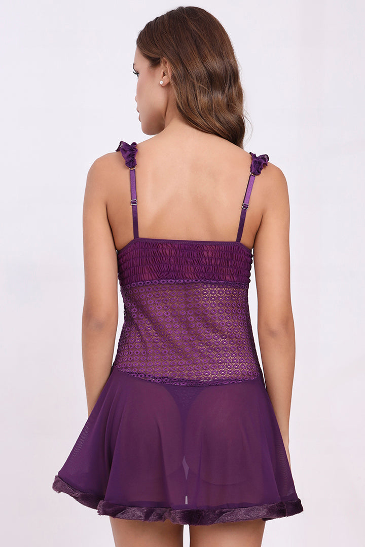 AXTZH Sheer Lace Nightwear with Thong X0997-DPURPLE-F1N
