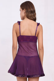 AXTZH Sheer Lace Nightwear with Thong X0997-DPURPLE-F1N