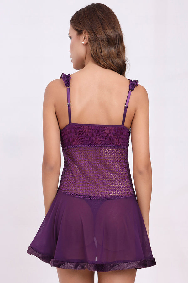 AXTZH Sheer Lace Nightwear with Thong X0997-DPURPLE-F1N