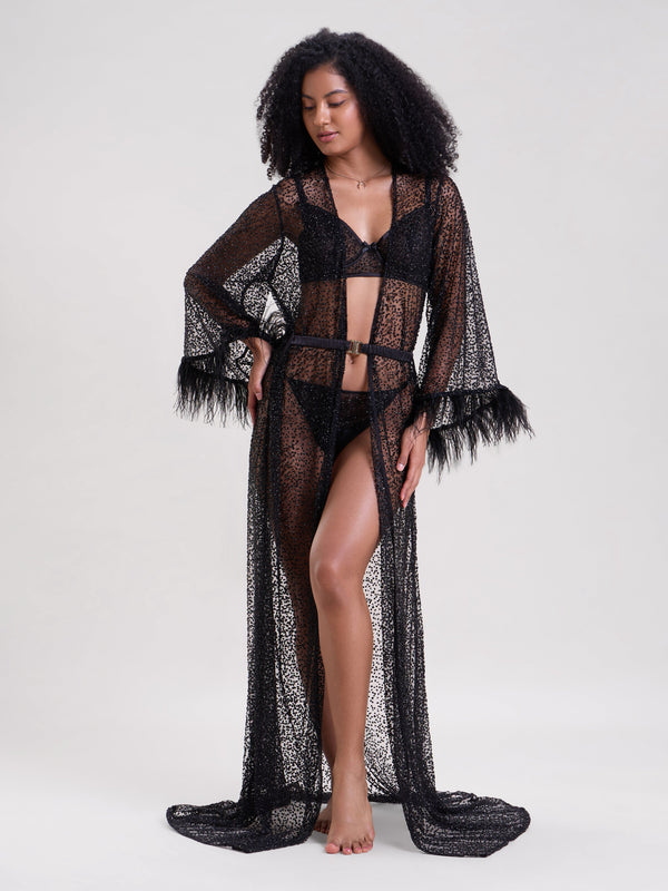 Mysthelle MIDNIGHT GLOW EMBELLISHED SHEER ROBE WITH BELT
