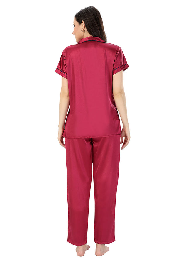 Cerise ANGELS  Women's Satin Pajama Nightwear Set AZPLAIN