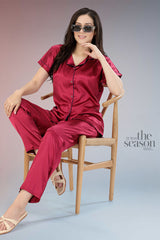 Cerise ANGELS  Women's Satin Pajama Nightwear Set AZPLAIN