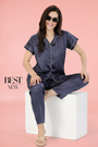 Navy ANGELS Women's Satin Pajama Nightwear Set AZPLAIN