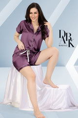 Dpurple ANGELS Women's Satin Shorts Nightwear Set AZPLAIN