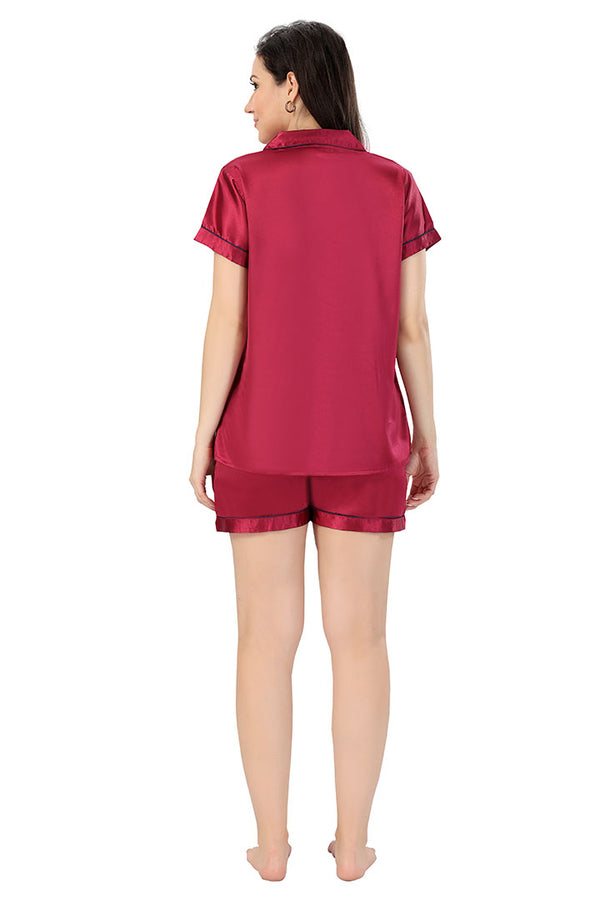 Cerise ANGELS  Women's Satin Shorts Nightwear Set AZPLAIN