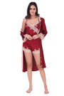 AXTZH-XNSS3PSATRD001 Scarlet luxuriously Smooth satin Night Gown  shorts with soft lace Accents-3 pcs