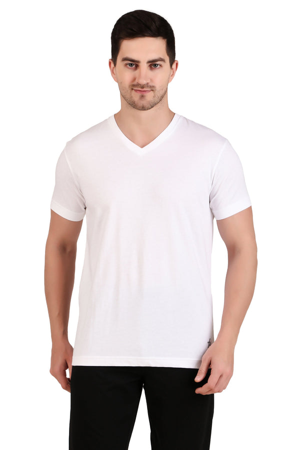 Jockey-2726 Super Combed Cotton Rich Solid V Neck Half Sleeve T-Shirt -White