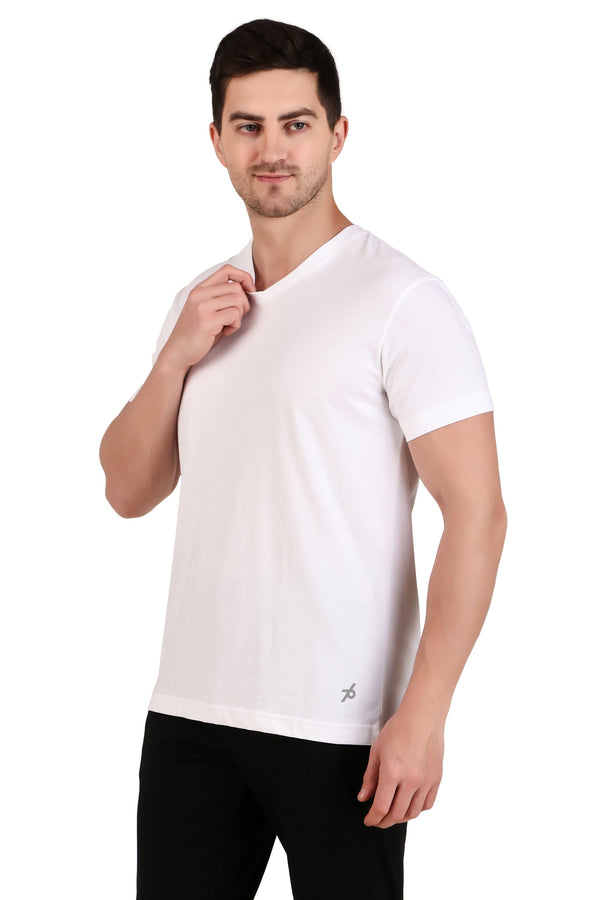 Jockey-2726 Super Combed Cotton Rich Solid V Neck Half Sleeve T-Shirt -White