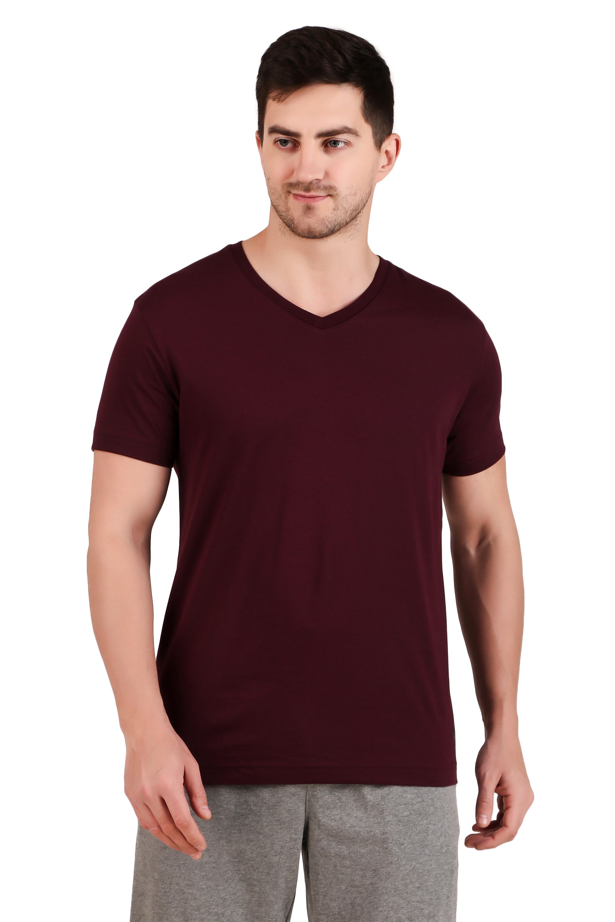 Jockey-2726 Super Combed Cotton Rich Solid V Neck Half Sleeve T-Shirt