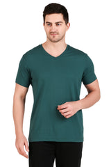 Jockey-2726 Super Combed Cotton Rich Solid V Neck Half Sleeve T-Shirt -Pcgrn
