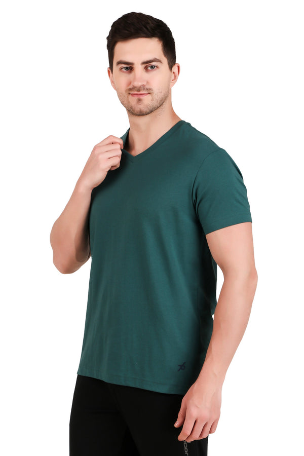 Jockey-2726 Super Combed Cotton Rich Solid V Neck Half Sleeve T-Shirt -Pcgrn
