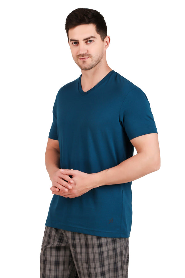 Jockey-2726 Super Combed Cotton Rich Solid V Neck Half Sleeve T-Shirt -Seapt