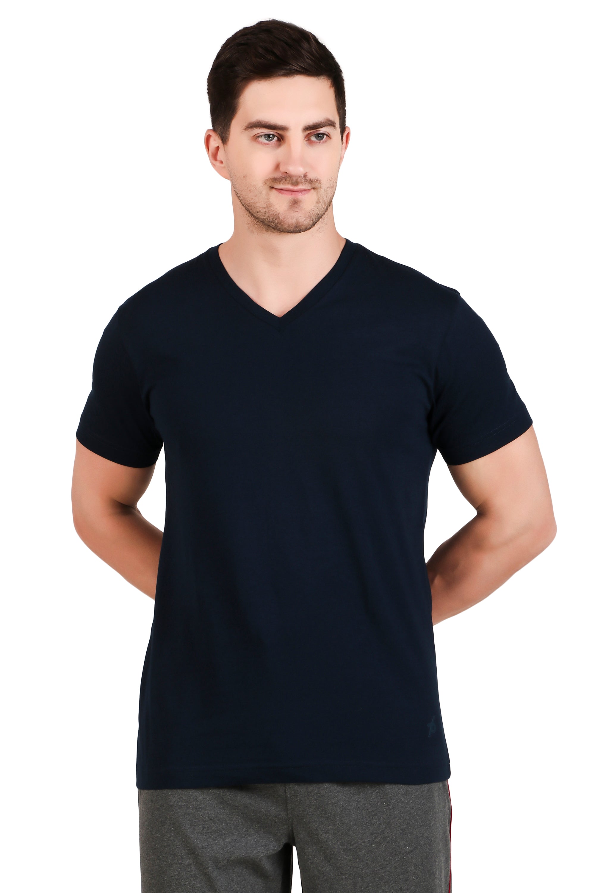 Jockey-2726 Super Combed Cotton Rich Solid V Neck Half Sleeve T-Shirt