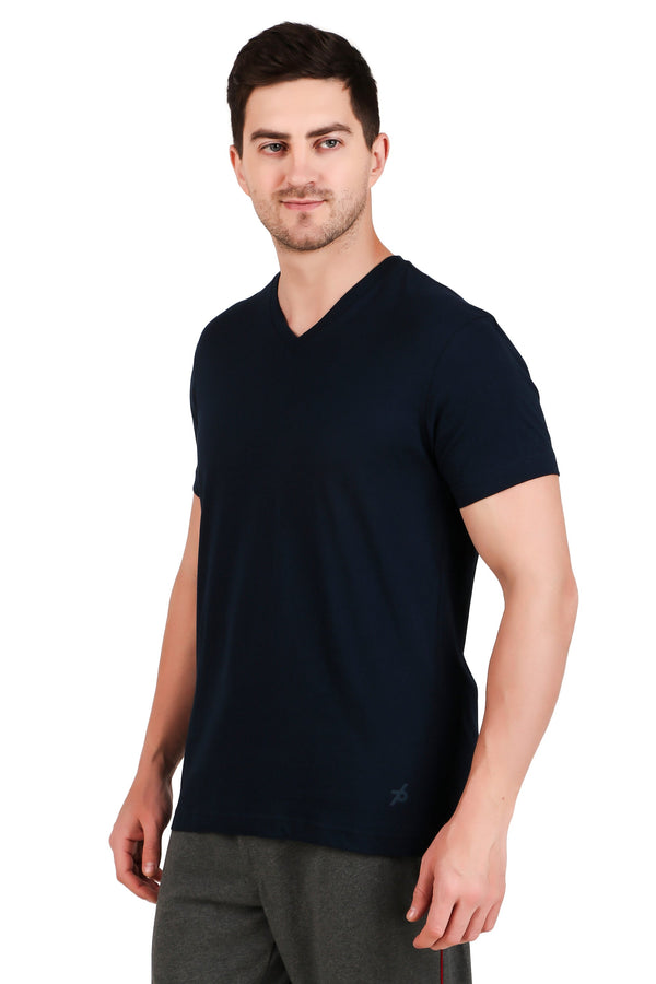 Jockey-2726 Super Combed Cotton Rich Solid V Neck Half Sleeve T-Shirt -Navy