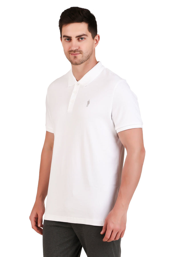 Jockey-3912 Super Combed Cotton Rich Solid Half Sleeve Polo T-Shirt -White