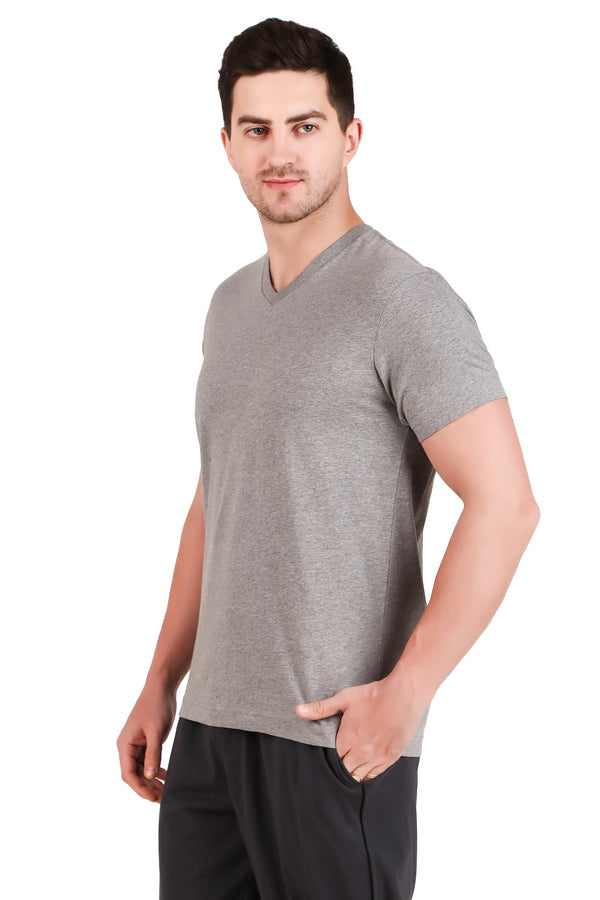 Jockey-2726 Super Combed Cotton Rich Solid V Neck Half Sleeve T-Shirt -Gryml