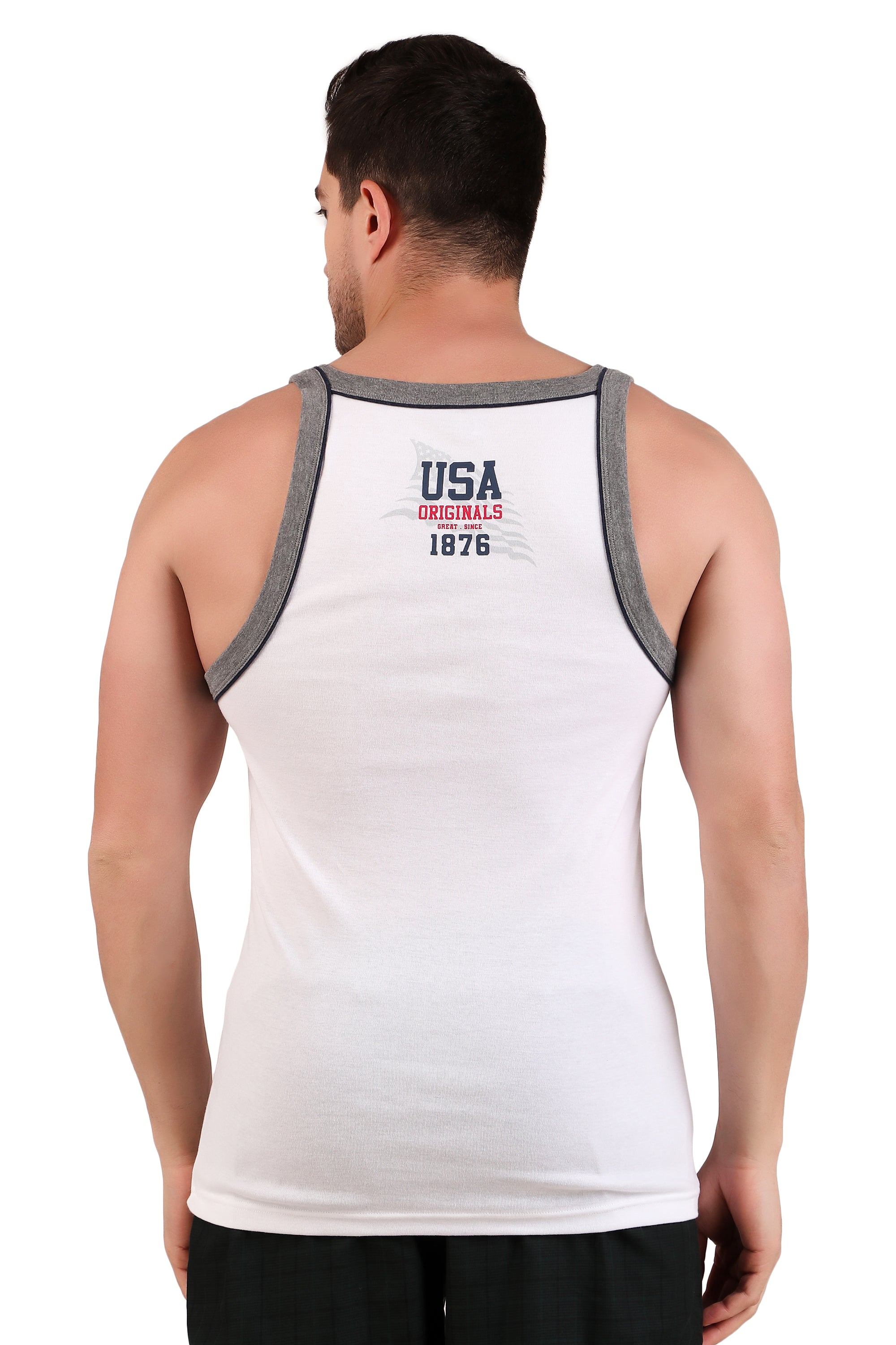 Jockey-US54 Super Combed Cotton Rib Square Neck Gym Vest with Graphic Print